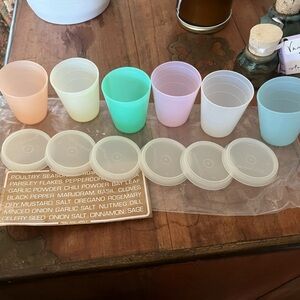 Vintage mini midget Tupperware containers and spice labels